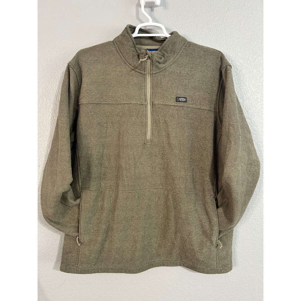 AFTCO Mens XXL Khaki Tan Textured Quarter Zip Fleece Pullover Fishing Sweater